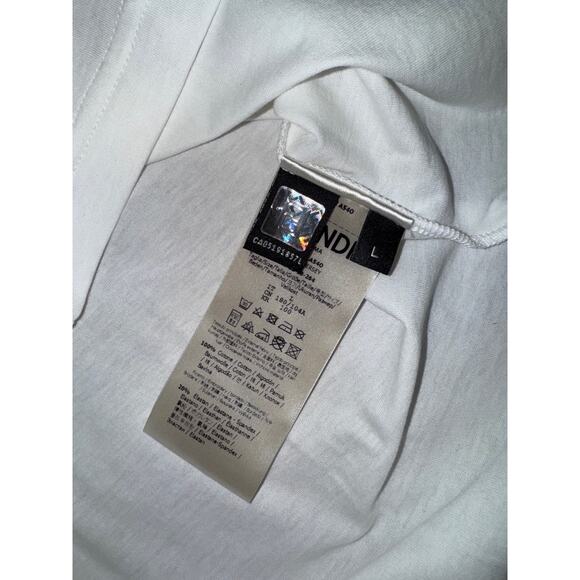 Fendi White Black Striped FF Logo Monogram Short Sleeve Cotton T-Shirt Large L - Picture 11 of 15